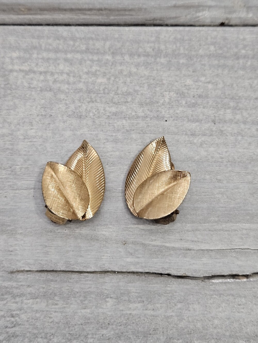 Vintage Napier Vermeil Sterling Leaf Clip On Earrings Signed